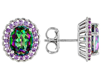 Colored Cubic Zirconia, 14k Gold Plated over Sterling Silver Front-Facing C-Hoop Earrings