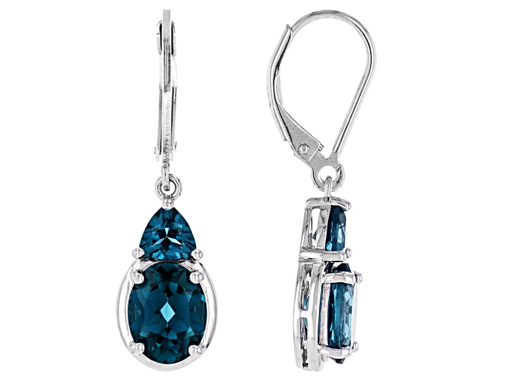 Teal Lab Created Spinel Rhodium Over Sterling Silver Earrings 4.17