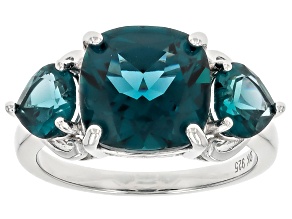 Teal Lab Created Spinel Rhodium Over Sterling Silver Ring 5.49ctw