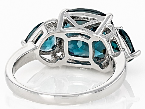 Teal Lab Created Spinel Rhodium Over Sterling Silver Ring 5.49ctw