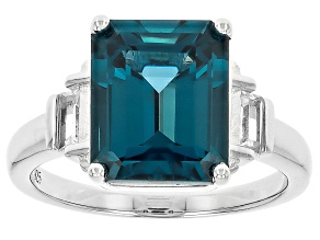 Teal Lab Created Spinel Rhodium Over Sterling Silver Ring 4.30ctw