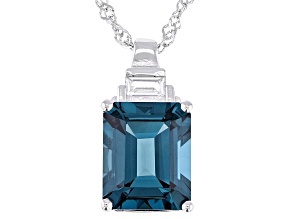 Teal Lab Created Spinel Rhodium Over Sterling Silver Pendant with Chain 4.29ctw