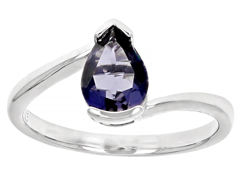 Blue Iolite Rhodium Over Sterling Silver Ring 0.70ctw