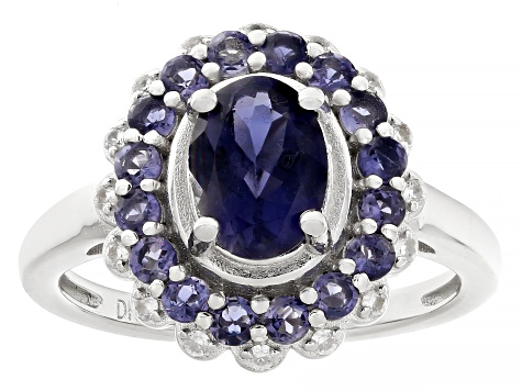 Blue Iolite Rhodium Over Sterling Silver Ring 1.45ctw