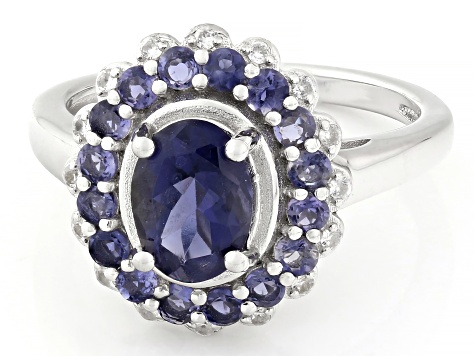 Blue Iolite Rhodium Over Sterling Silver Ring 1.45ctw