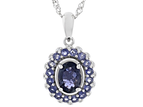 Blue Iolite Rhodium Over Sterling Silver Pendant with Chain 1.45ctw