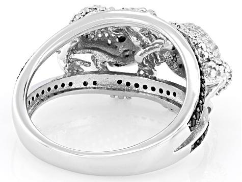 Black Spinel Rhodium Over Sterling Silver Frog Ring 0.73ctw