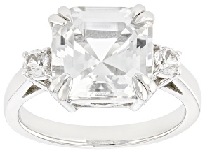 White Lab Created Sapphire Rhodium Over Sterling Silver Ring 5.02ctw