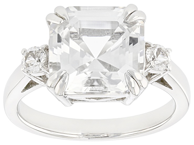 White Lab Created Sapphire Rhodium Over Sterling Silver Ring