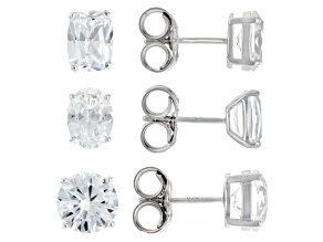 White Lab Created Sapphire Rhodium Over Sterling Silver Earrings Set 9.76ctw