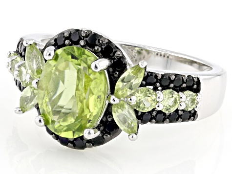 Green Peridot Rhodium Over Sterling Silver Ring 2.90ctw