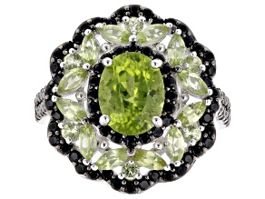 Green Peridot Rhodium Over Sterling Silver Ring 3.77ctw