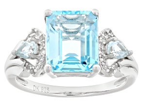 Sky Blue Topaz Rhodium Over Sterling Silver Fan Ring 3.81ctw