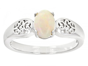 White Australian Coober Pedy Opal Rhodium Over Sterling Silver Ring