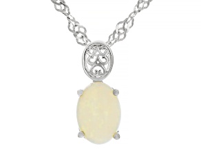 White Australian Coober Pedy Opal Rhodium Over Sterling Silver Pendant with Chain
