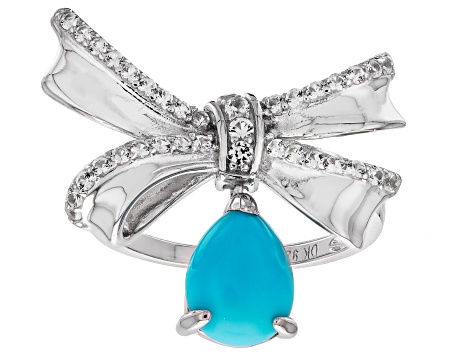 Blue Sleeping Beauty Turquoise Rhodium Over Sterling Silver Bow Ring 0.36cftw