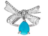 Blue Sleeping Beauty Turquoise Rhodium Over Sterling Silver Bow Ring 0.36cftw
