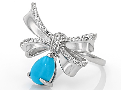Blue Sleeping Beauty Turquoise Rhodium Over Sterling Silver Bow Ring 0.36cftw