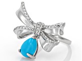 Blue Sleeping Beauty Turquoise Rhodium Over Sterling Silver Bow Ring 0.36cftw