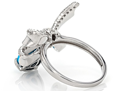 Blue Sleeping Beauty Turquoise Rhodium Over Sterling Silver Bow Ring 0.36cftw