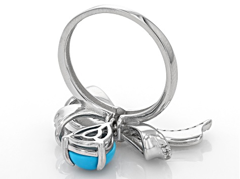 Blue Sleeping Beauty Turquoise Rhodium Over Sterling Silver Bow Ring 0.36cftw