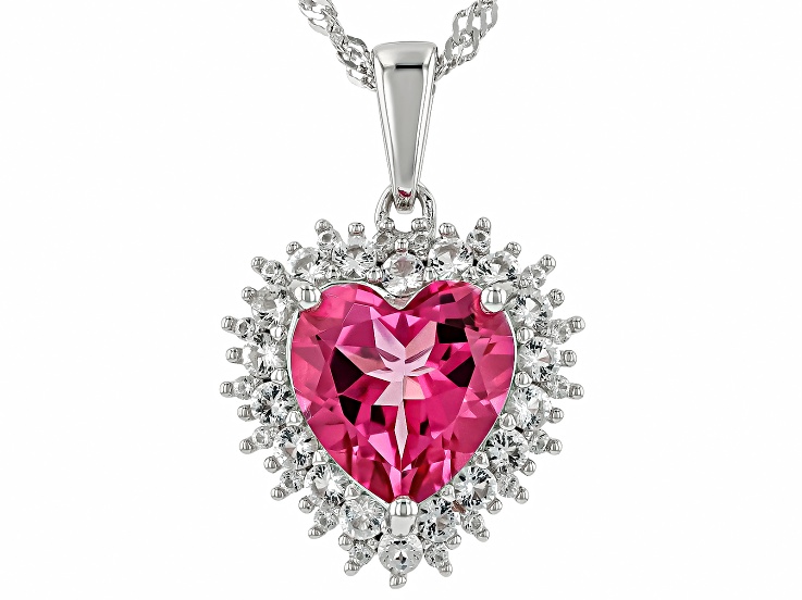Pink Topaz Rhodium Over Sterling Silver Pendant with Chain