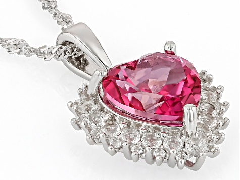 Pink Topaz Rhodium Over Sterling Silver Pendant with Chain