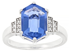 Blue Color Change Fluorite Rhodium Over Sterling Silver Ring 3.92ctw