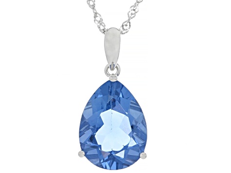 Blue Color Change Fluorite Rhodium Over Sterling Silver Pendant with Chain 8.50ct