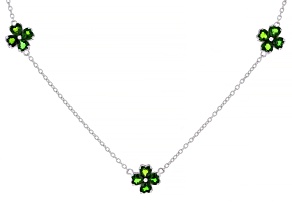Green Chrome Diopside Rhodium Over Sterling Silver Clover Necklace 4.25ctw
