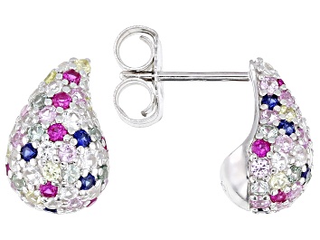 Picture of Multi-Color Lab Created Sapphire Rhodium Over Sterling Silver Teardrop Earrings 3.99ctw