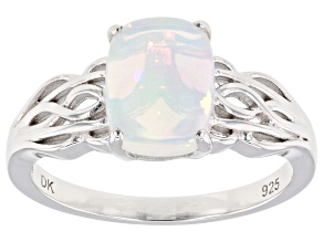 White Ethiopian Opal Rhodium Over Sterling Silver Ring 1.15ctw