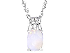White Ethiopian Opal Rhodium Over Sterling Silver Pendant with Chain 1.15ctw