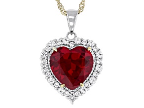Red Lab Created Ruby Rhodium & 18k Yellow Gold Over Sterling Silver Pendant with Chain 6.25ctw