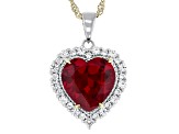 Red Lab Created Ruby Rhodium & 18k Yellow Gold Over Sterling Silver Pendant with Chain 6.25ctw