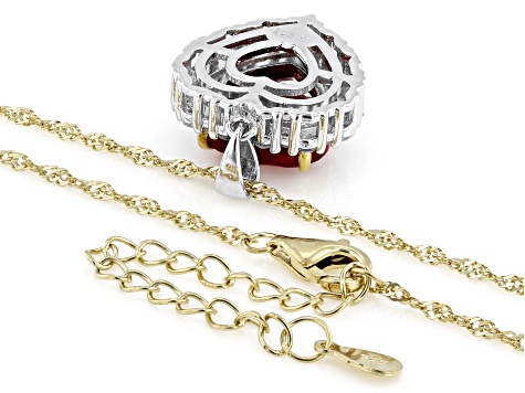 Red Lab Created Ruby Rhodium & 18k Yellow Gold Over Sterling Silver Pendant with Chain 6.25ctw