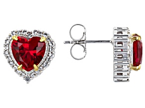 Lab Created Ruby Rhodium & 18k Yellow Gold Over Sterling Silver Earrings 4.55ctw