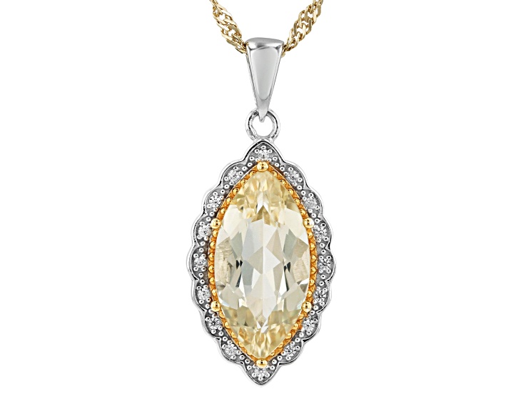 Candlelight Labradorite Rhodium and 18K Yellow Gold Over Sterling Silver Pendant with Chain 3.09ctw