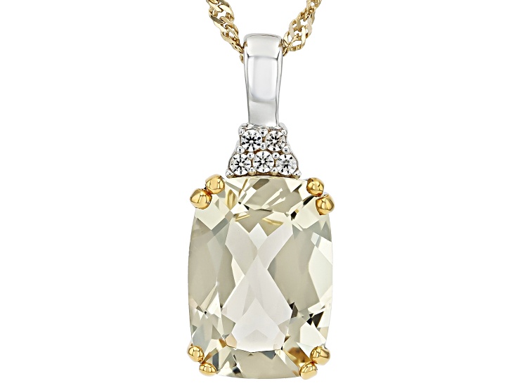Candlelight Labradorite Rhodium and 18K Gold Over Sterling Silver Pendant with Chain 5.63ctw