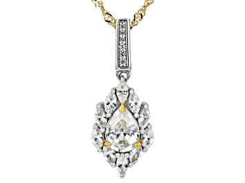 Picture of White Zircon 18k Yellow Gold and Rhodium Over Sterling Silver Pendant with Chain 2.68ctw