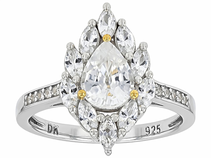 White Zircon 18k Yellow Gold and Rhodium Over Sterling Silver Ring 2.09ctw