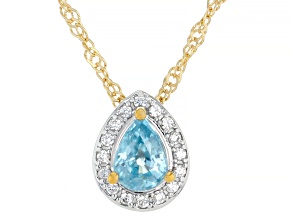 Blue Zircon 18k Yellow Gold and Rhodium Over Sterling Silver Pendant with Chain 1.01ctw