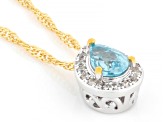 Blue Zircon 18k Yellow Gold and Rhodium Over Sterling Silver Pendant with Chain 1.01ctw
