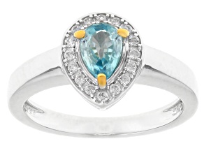 Blue Zircon Rhodium and 18k Yellow Gold Over Sterling Silver Ring 1.01ctw