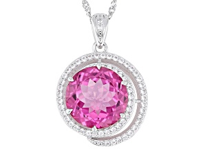 Pink Topaz Rhodium Over Sterling Silver Pendant with Chain 9.41ctw