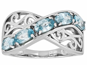 Blue Zircon Rhodium Over Sterling Silver Ring 1.45ctw