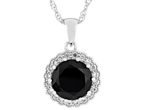 Black Spinel Rhodium Over Sterling Silver Pendant with Chain 3.65ctw