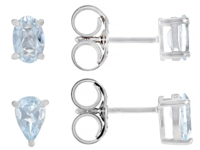 Blue Aquamarine Rhodium Over Sterling Silver Earring Set with Box 1.30ctw
