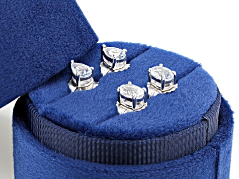 Blue Aquamarine Rhodium Over Sterling Silver Earring Set
