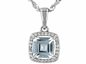 Blue Aquamarine Rhodium Over Sterling Silver Pendant with Chain 1.14ctw